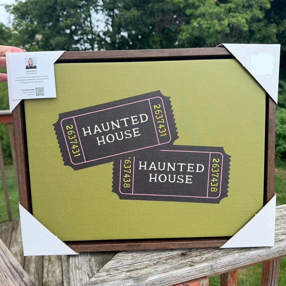 NEW Lucky Guava Green Carnival Ticket Haunted House  Wall Art 14x17”